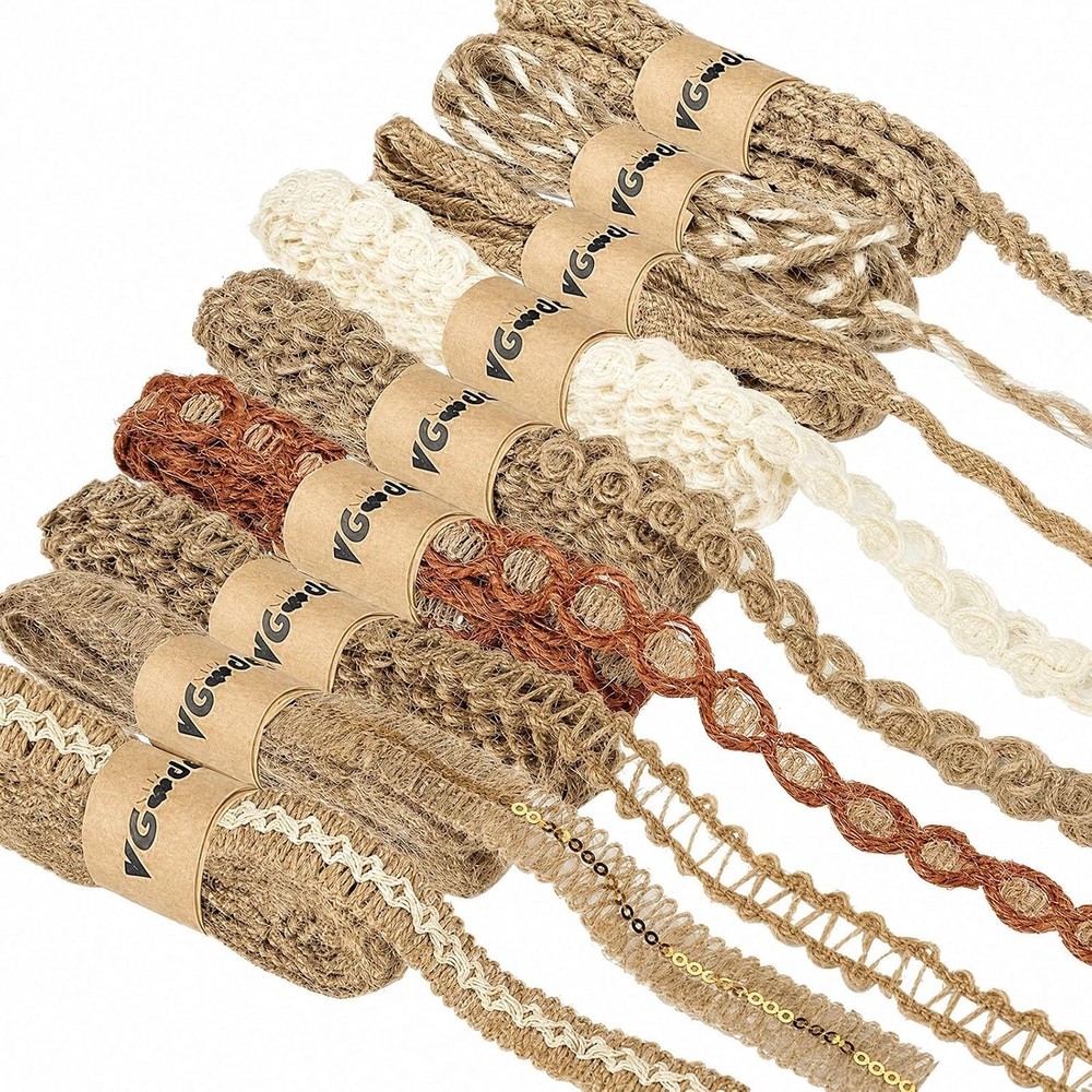 9 Rolls Jute Ribbon Lace Set Burlap Craft Ribbon Rustic Wedding Gift Wrap Decor