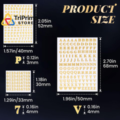OIIKI 640pcs Small Metal Letter Number Stickers, 3D 0.16 inches, Gold