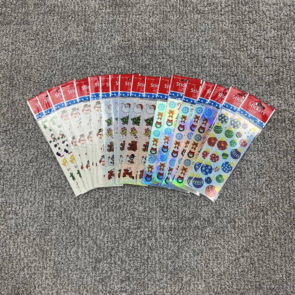 Oriental Trading Sticker Sheets Lot of 19 Multi-Color Holographic Christmas