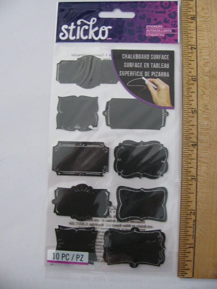 Sticko Stickers CHALK FRAME LABELS Chalkboard Surface 10 Pieces NIP