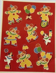 HAPPY CLOWN Sticker(9pc) Hallmark•Circus*Vintage 1982*Balloon*Trick*Card Making