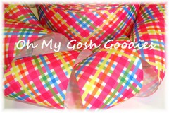 3″ BRIGHT EASTER PLAID OH MY GOSH GOODIES CHEER GROSGRAIN RIBBON 4 HAIRBOW BOW