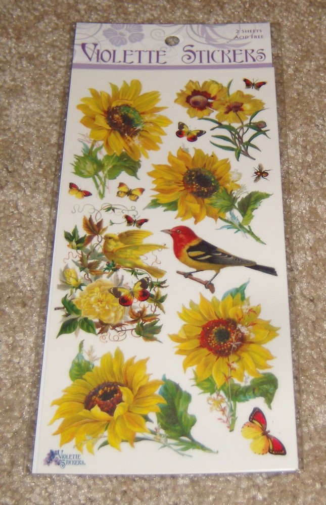 Violette One Package Sticker Sheets ~ Floral Sunflowers & Birds