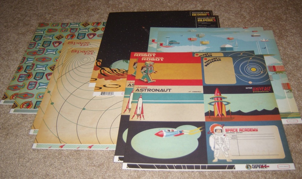 Carta Bella 12×12 Double Sided Scrapbook Paper Lot of Ten ~ Outer Space Academy