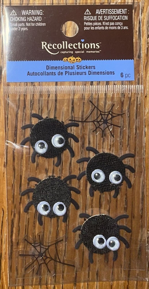 NEW RECOLLECTIONS Halloween Black Spiders Webs Google Eyes SCRAPBOOK STICKERS