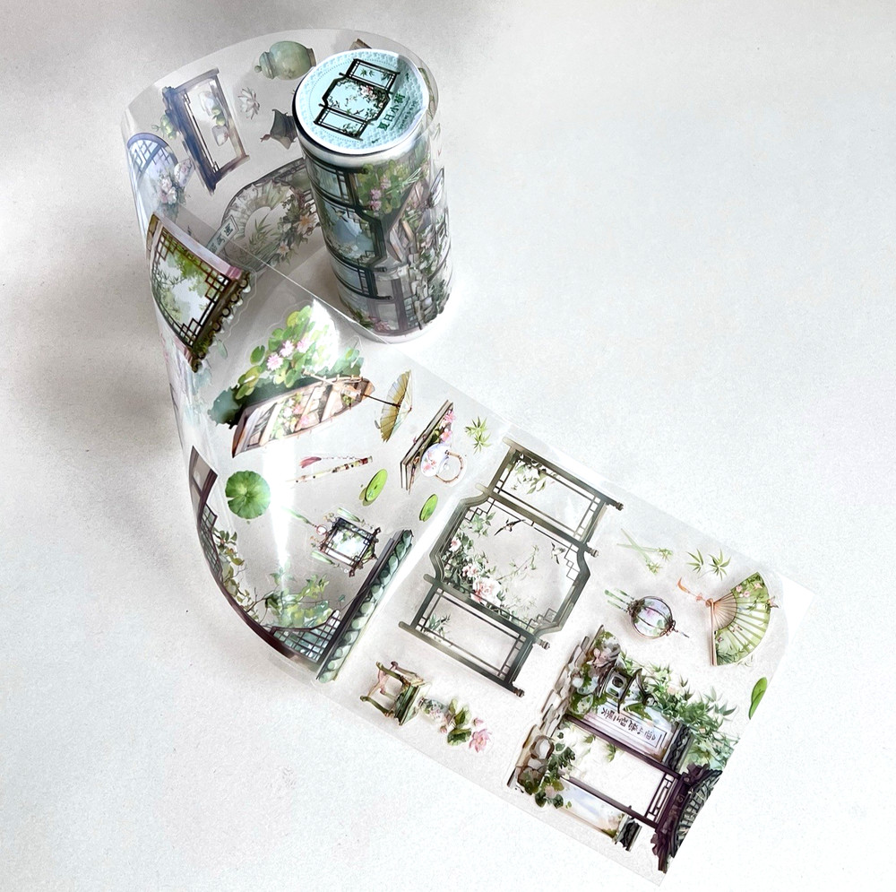 Green Summer Asian Sticker Roll Bamboo Lotus Junk Journal Planner Collage