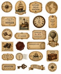 Vintage Explorer Junk Journal Kit Travel Ephemera Handmade Folio 93 Pieces