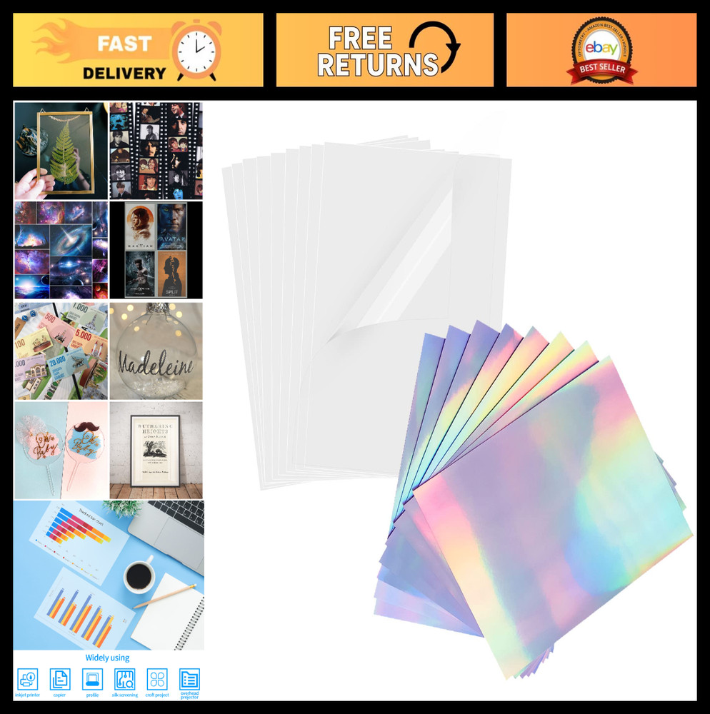 20 Sheets Holographic Sticker Paper + 30 Sheets Inkjet Transparency Film 8.5×11