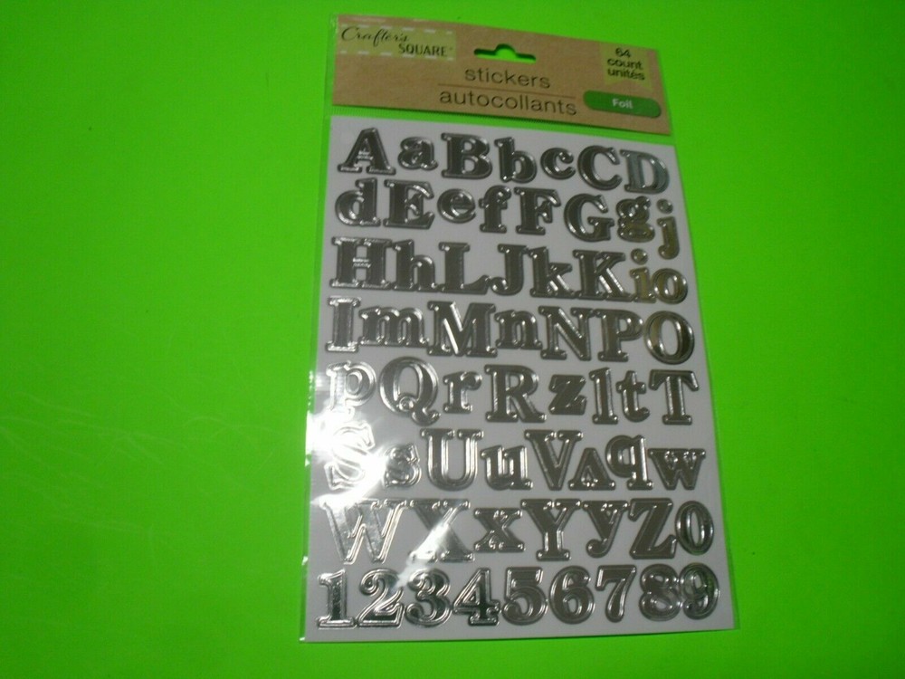 New ! 64 Counts Crafter’s Square Stickers Autocollants Foil Letter A -Z # 1-10