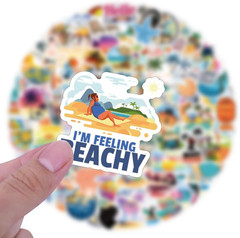 120PCS Hawaii Themed Stickers for Water Bottles, Summer Beach Scene Sticker Pack