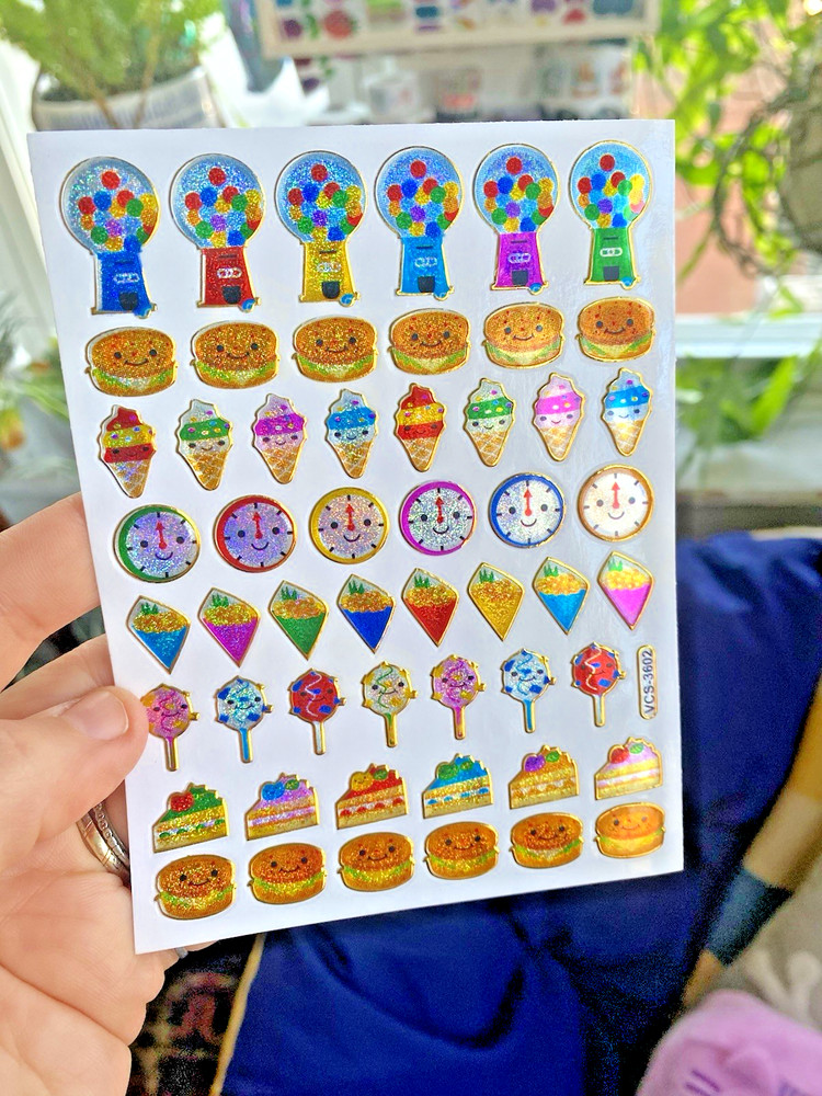 Sparkle Retro Snacks Sticker Sheet (1 Sheet, 4×5 In., .5-.75 In. Stickers)