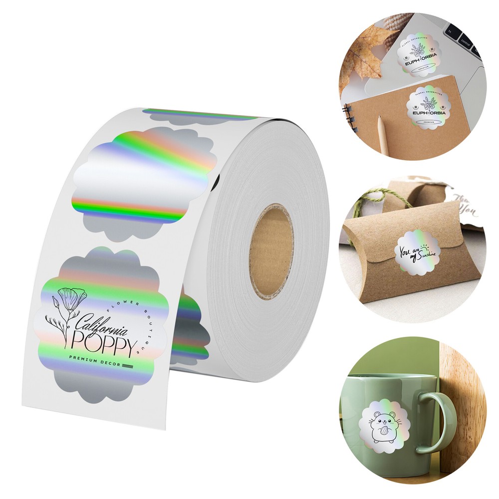 Holographic Thermal Labels 2» Flower Stickers for Thanks Card Logo Tag 400/Roll