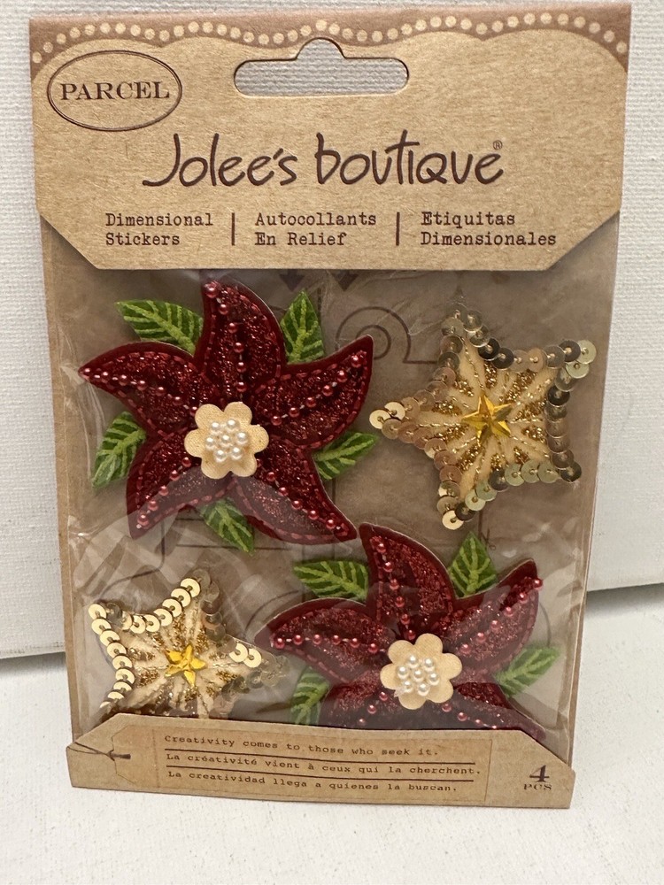 NEW Jolee’s Boutique Christmas Red Gold Poinsettia scrapbooking sticker