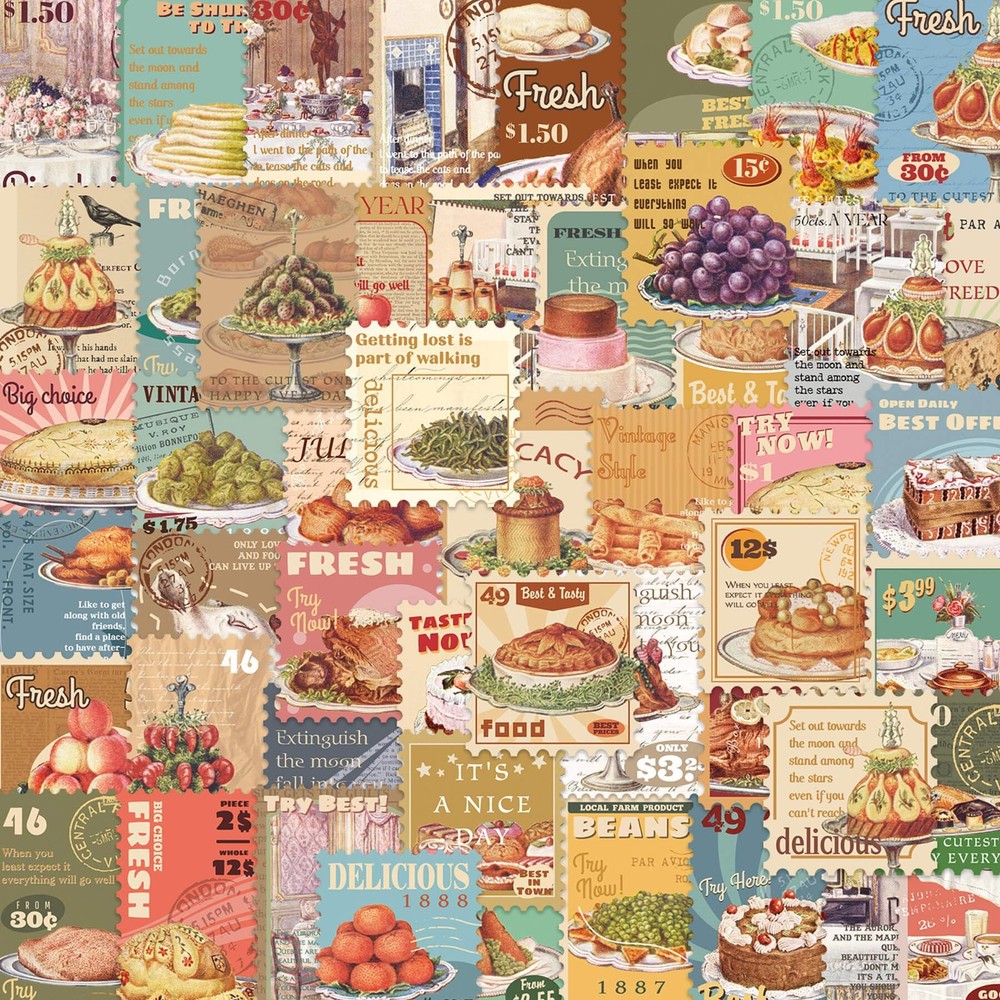 Vintage Aesthetic Food Postage Stamp Stickers for Adults – Gourmet