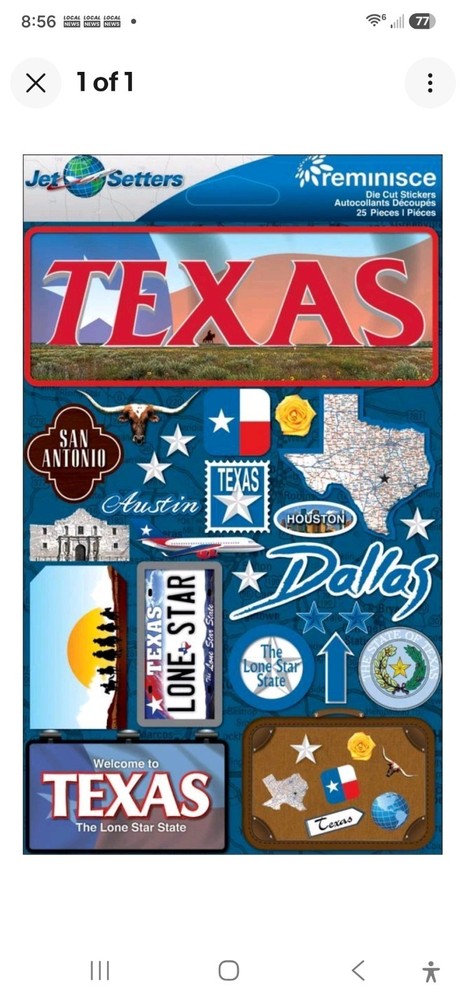 Scrapbooking Crafts Stickers 3D Texas License Plate Lone Star Dallas Yellow Rose