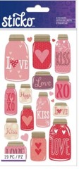 Sticko Crafts Mason Jar Love Jars Kiss XOXO Hearts Valentines Wedding Stickers