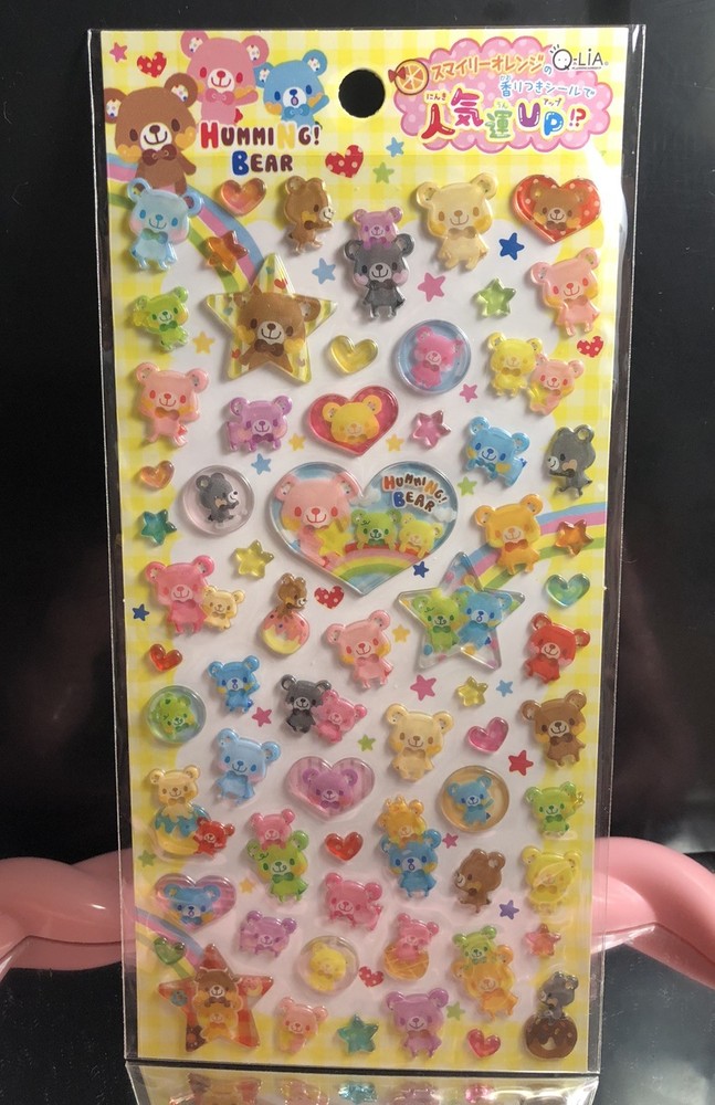 Q- Lia Japan Kawaii Humming Bears Puffy Sticker Sheet Vintage Heisei Htf