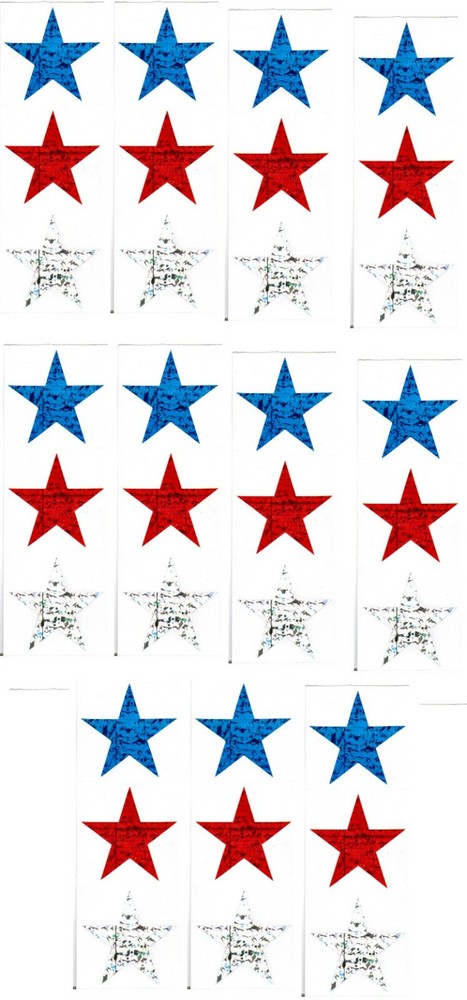 Sparkly STAR Lot of 33 Red Blue Silver Stickers!