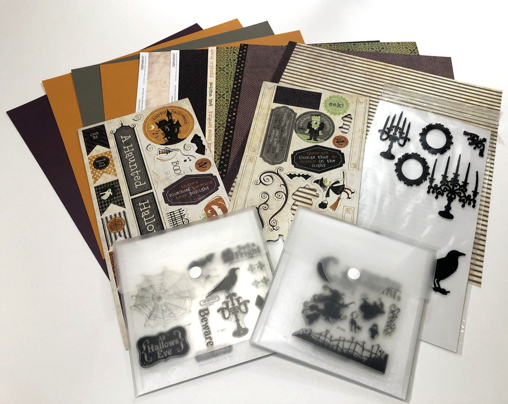 MOONLIGHT Halloween Close to My Heart Paper Pk & Stickers Chipboard 2 Stamp Sets