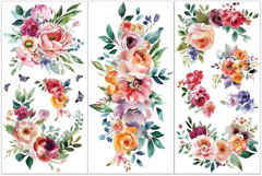 3Pcs/Set Watercolor Flower Rub on Transfers for Furniture and Crafts 6X12 Inch R
