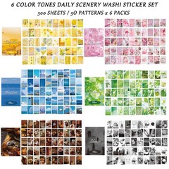 Bomichi Washi Stickers, 6 Sets 300 Pcs Aesthetic Sticker Book for Colorful