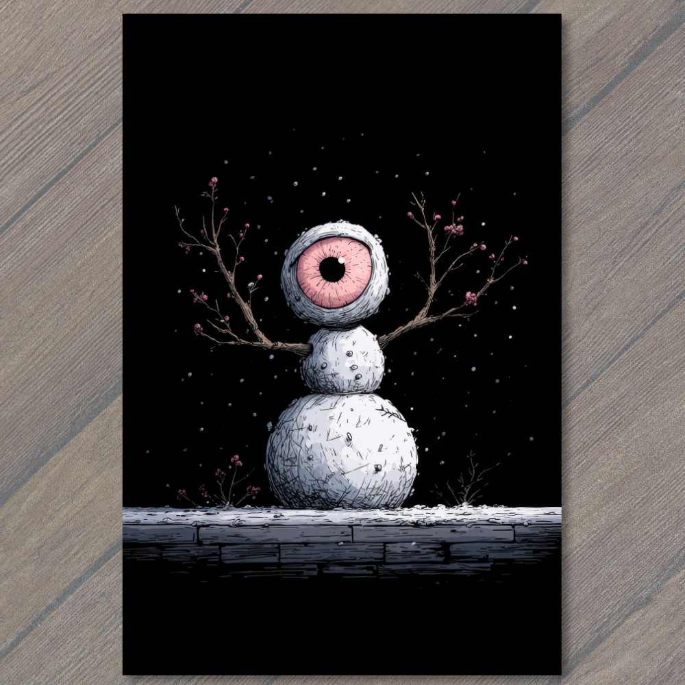 STICKER Horror Surreal Snowman With Eyeball Head Dark Fantasy Christmas