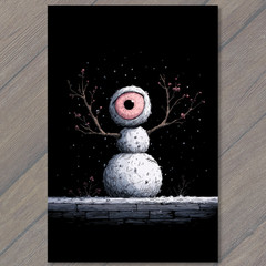 STICKER Horror Surreal Snowman With Eyeball Head Dark Fantasy Christmas