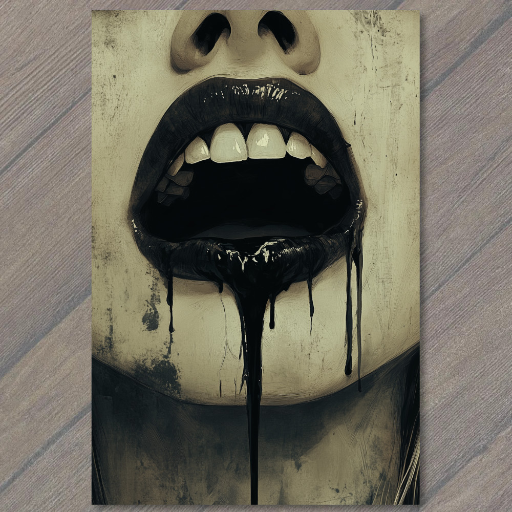 STICKER Woman Surreal Creepy Open Mouth Dripping Liquid Horror Close-Up Dark