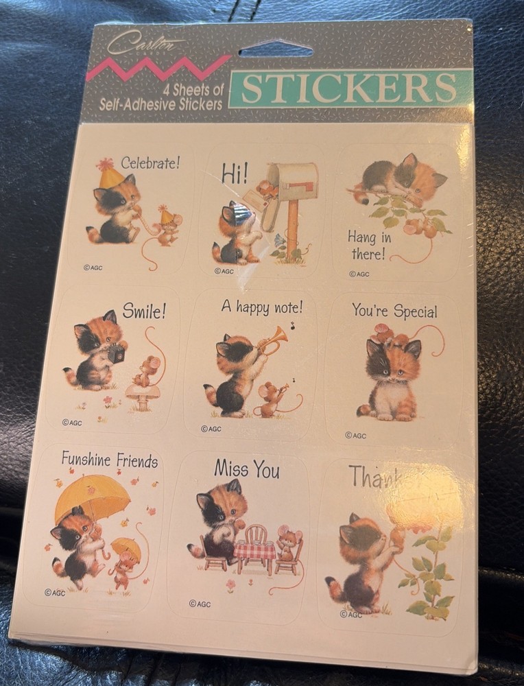 Vintage Calico Cats Stickers Sheets Carlton Cards AGC 4 Sheets