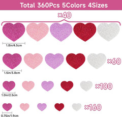 360Pcs Heart Stickers – Colorful Glitter Foam Hearts Shape Stickers for Reward S