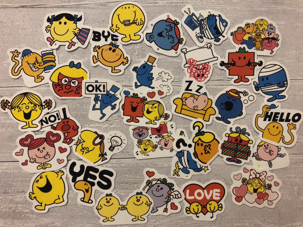 Kawaii Mr. Men & Little Miss 35 pc MATTE Journaling Scrapbooking Stickers Flakes