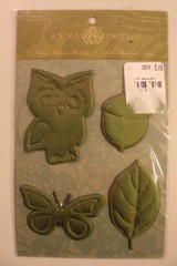 New Anna Griffin scrapbook stickers FALL owl acorn butterfly leaf green puffy