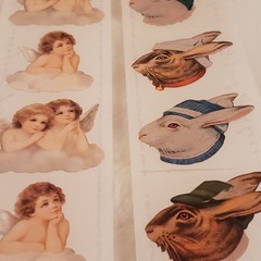 Vintage 90s John Grossman Gifted Line Stickers Angels Cherubs, Rabbit – 2 Strips