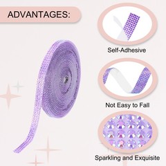 Self Adhesive Rhinestone Strips 3 Yards 0.24 Inch for Craft,Light Purple AB
