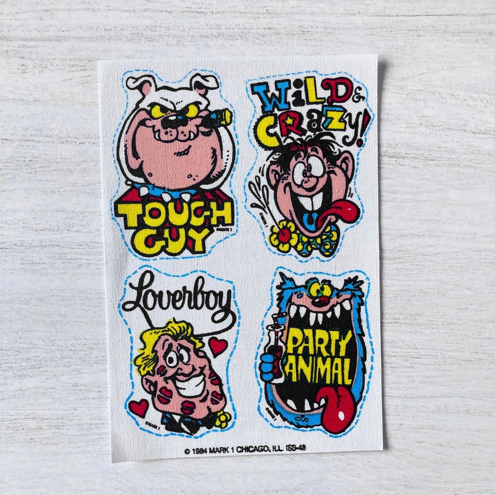 Vintage Mark 1 Scratch N Sniff Iron-On Patch, Tough Guy Cartoon, Vanilla Scent