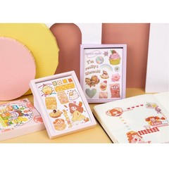 Kawaii Washi Stickers Set (50 Sheets) Cute Girl Pets Sweet Food Drink Adhesiv…