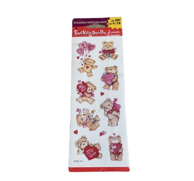 Vintage Teddy Bear Stickers Stickety Doo Da Scrapbook Hearts Y2K Valentines Red