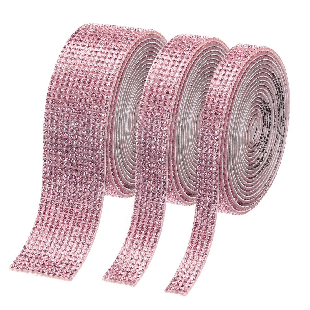 Self Adhesive Rhinestone Strips 6.6 Yards for Crafts,3 Rolls (Light Pink)