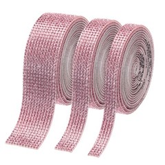Self Adhesive Rhinestone Strips 6.6 Yards for Crafts,3 Rolls (Light Pink)