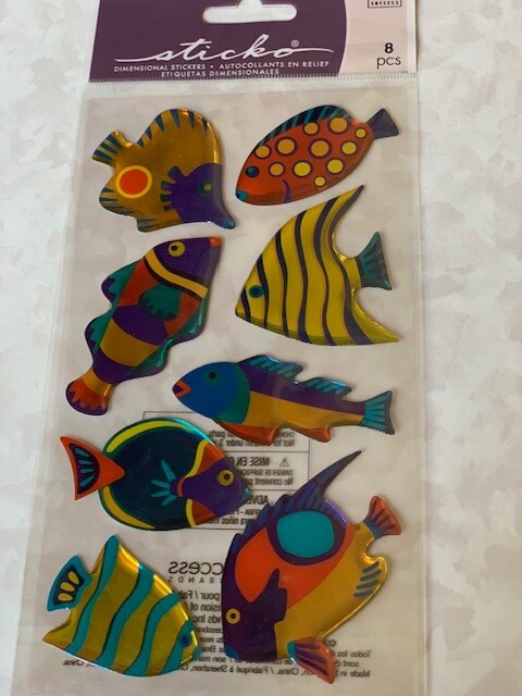 STICKO EK SUCCESS STICKERS 3D EPOXY COLORFUL FISH OCEAN FISH BEAUTIFUL COLOR 8PC