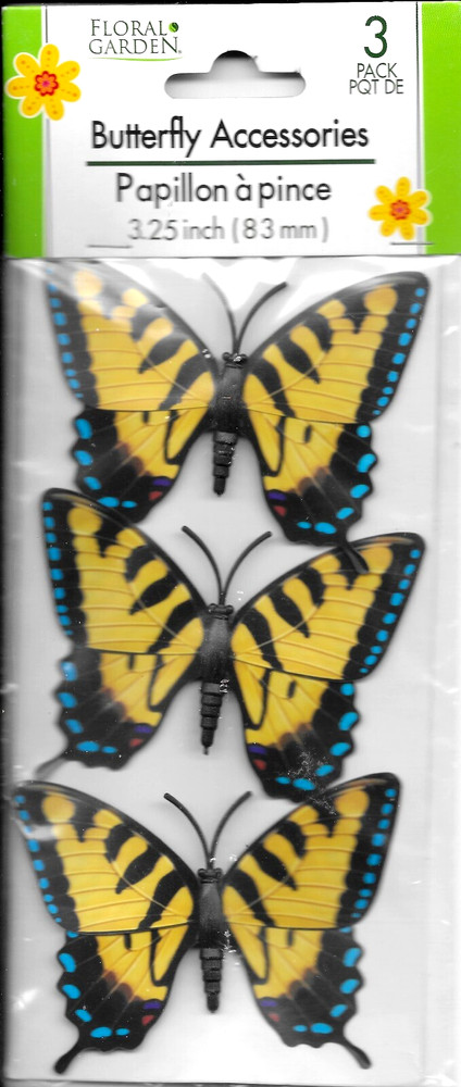BUTTERFLIES Butterfly Large Yellow Black BLue Craft Package Floral Garden Tie-On