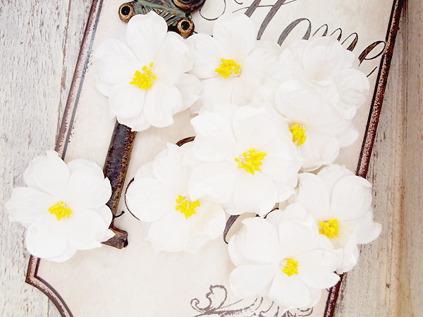 KRYSTAL 9 Pack WHITE Floral with Yellow Centre – PAPER – 40-45mm Manor House