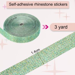 Self Adhesive Rhinestone Strips 3 Yards 0.55 Inch for Craft,Dark Green AB