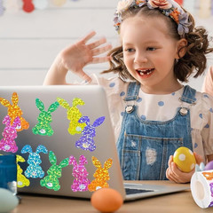 500Pcs Easter Bunny Stickers Roll – 1.5Inch Laser Shape Self-Adhesive Decals