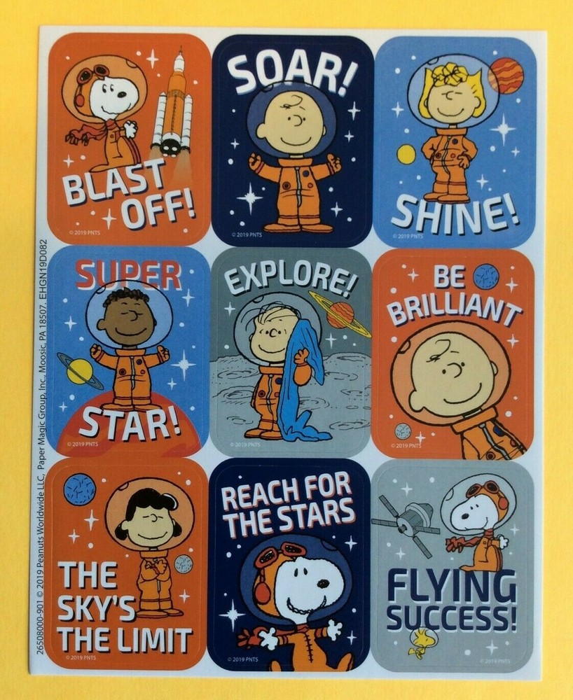 PEANUTS Snoopy EUREKA Paper Magic Sticker Sheet Space Moon Planet Astronaut 2019