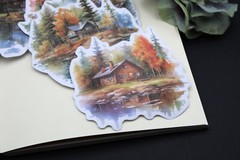 cabin at the lake washi sticker | lakefront cabin Autumn themed die-cut stickers