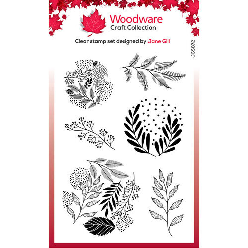 Woodware Craft Clear Stamp – PAINTABLE BAUBLES LEAFY FILLERS