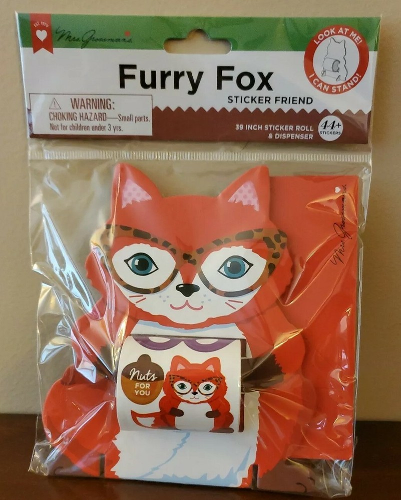 Mrs. Grossman’s Furry Fox Sticker Friend, Sticker roll & dispenser 44+ stickers!