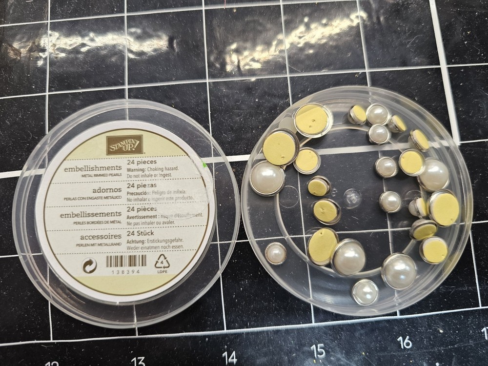 Stampin’ UP! LOT OF 3 METAL RIMMED PEARLS Faux Pearl 24pc EACH 3 sizes