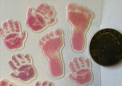 PASTEL PINK BABY GIRL PRINTS Mylar Glitter Stickers(18pc) Sticko…Newborn…Hands…